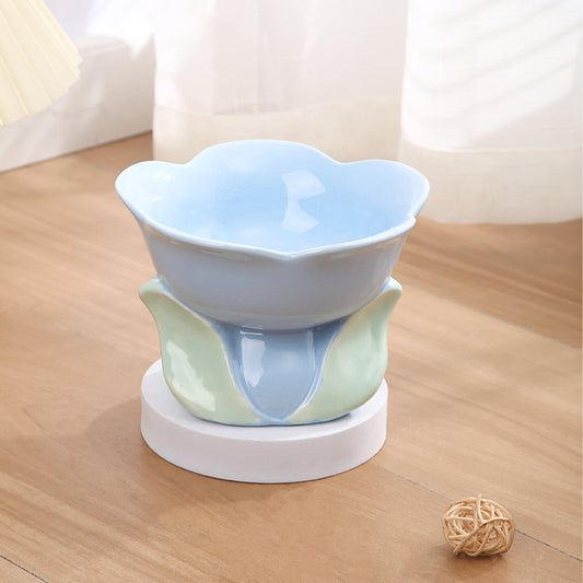 Cat Flower Bowl Raised Ceramic Pet Drinking Eating Feeders
